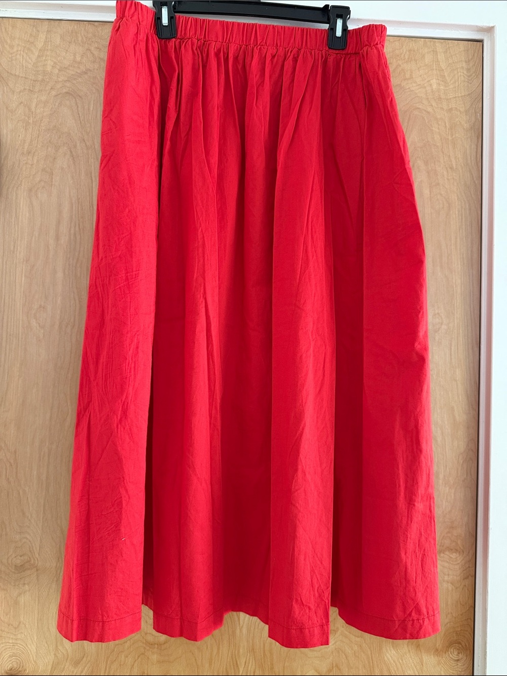 Sundry Poppy Red Cotton Midi Skirt Side Slit Pockets Size 4